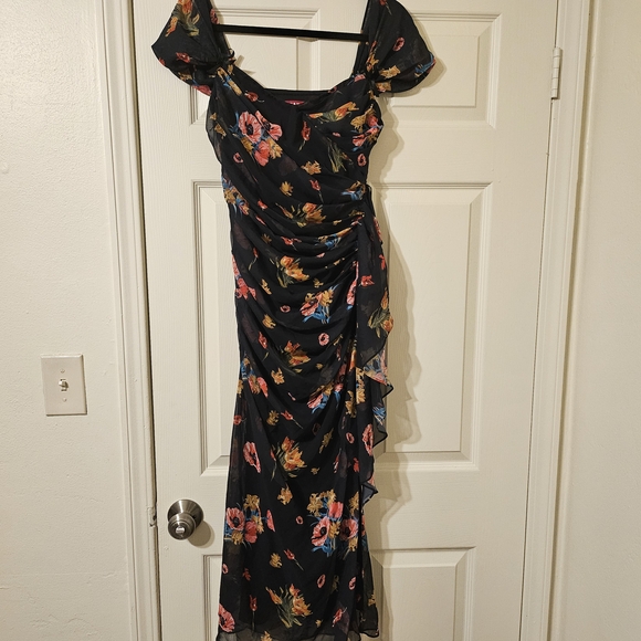 STAUD Black Maxi Dress with Floral Print